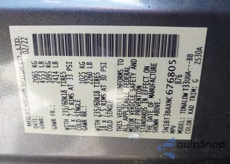 2022 Nissan Rogue Sv Fwd z USA, uszkodzony, nr VIN 5N1BT3BAXNC676805